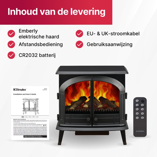 Cheminée électrique Dimplex Emberley - Effet de flamme 3D avec chauffage et foyer - Cheminée LED avec effet de flamme Optiflame - Réchauffeur d'air 2 kW - Comprend une télécommande et un contrôle par application