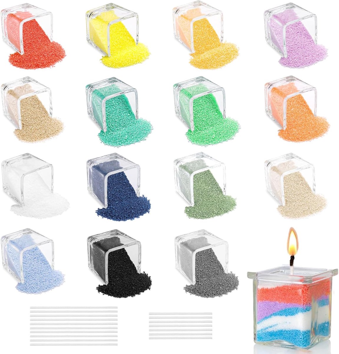 Imperatoris - Kaarsenzand - Kaarsen Zand - Burning Sand - Candle Sand - Herbruikbaar - Poederkaars - 450 g - 15 Kleuren met 17 Lonten