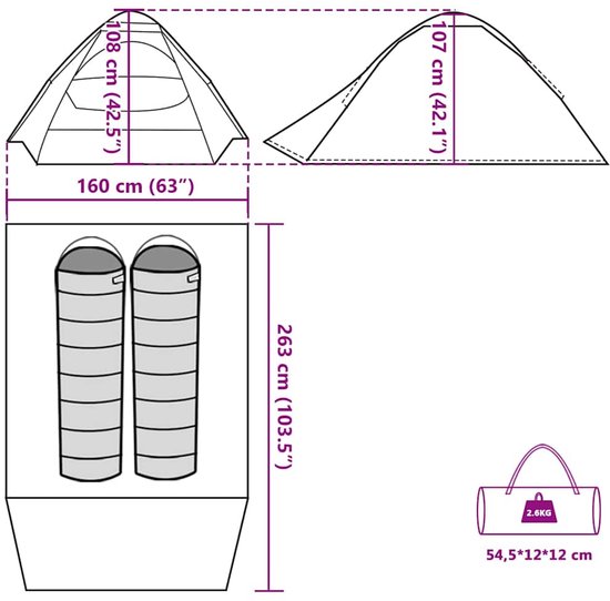 vidaXL Koepeltent 2-persoons waterdicht groen Kampeertent - Tent - Koepeltent - Tweepersoons Tent - Campinguitrusting van Vidaxl — afbeelding 4