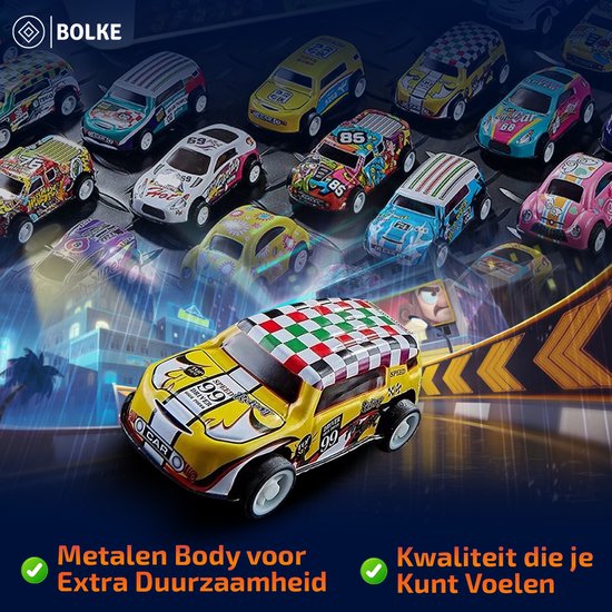 Bolke terugtrek autotjes - modelauto - miniatuur auto - kleine autotjes - traktatie uitdeelcadeautjes - 30 stuks van metaal - in mooie opbergdoos van Bolke — afbeelding 5