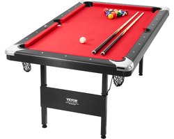 VEVOR Pooltafel, 1,9m Pooltafel, Draagbare en Opvouwbare Tafel, Pooltafelset Inclusief Ballen, Keuen, Krijt, Zwart met Rode Doek, Perfect voor Familiespeelkamer, Kinderen en Volwassenen