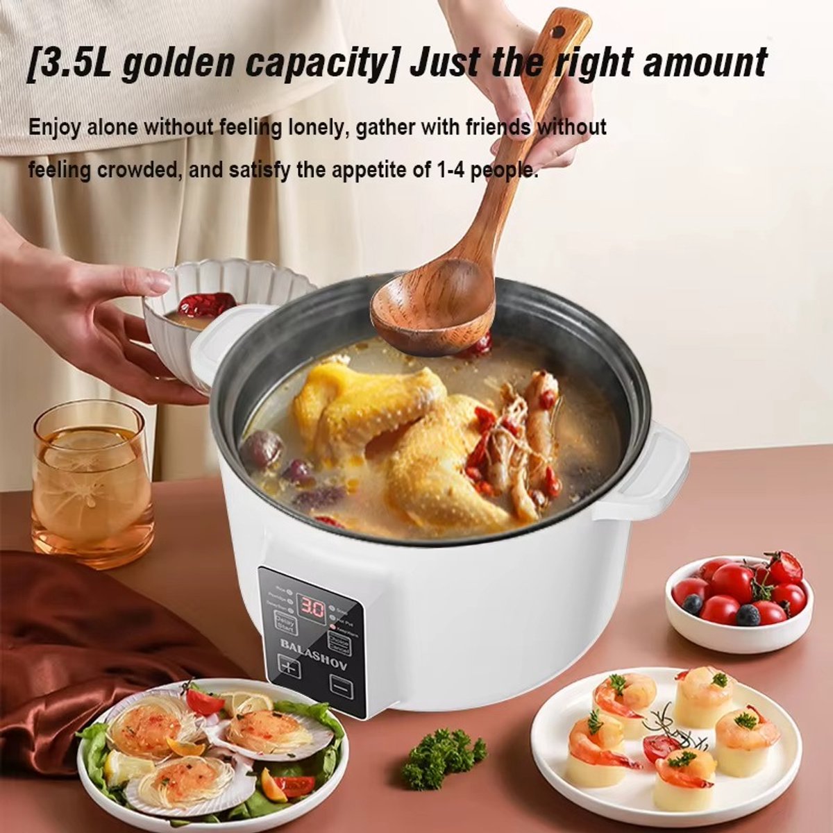 Rijstkoker – Multicooker – Hotpot – Warmhouder – Hotpot Electrisch – Soepketel – Slowcooker – Soepmaker – Stoomkoker – Elektrische Rijstpot 3.5L – Digitale Rijstkoker – Antiaanbak Binnenpan – 220V – Compact Keukenapparaat voor Thuis – foto 6