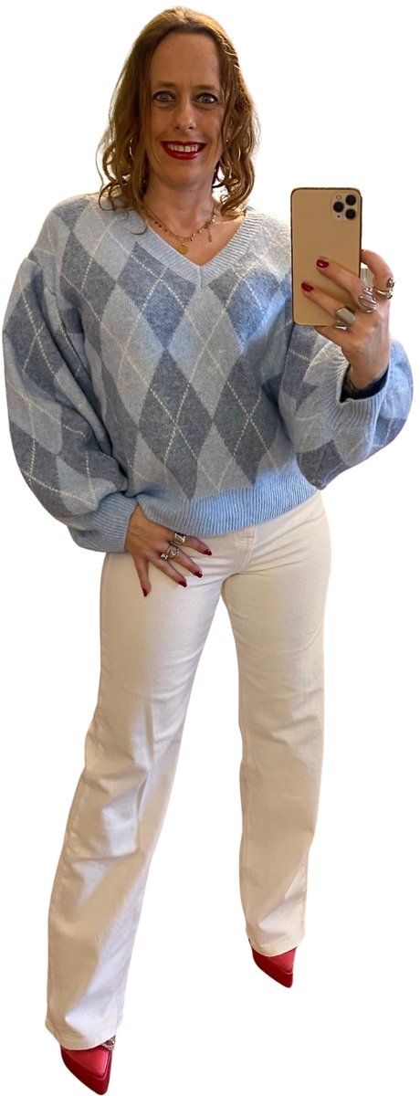 Pull Ava lichtblauw argyle-patroon