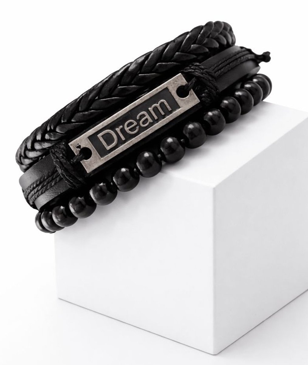 Goodz4All Dream Set Leren Verstelbare Armbanden Slip-Knoopsluiting - Lederen Armband - Cadeau Sinterklaas Kerst Verjaardag Valentijn Vaderdag