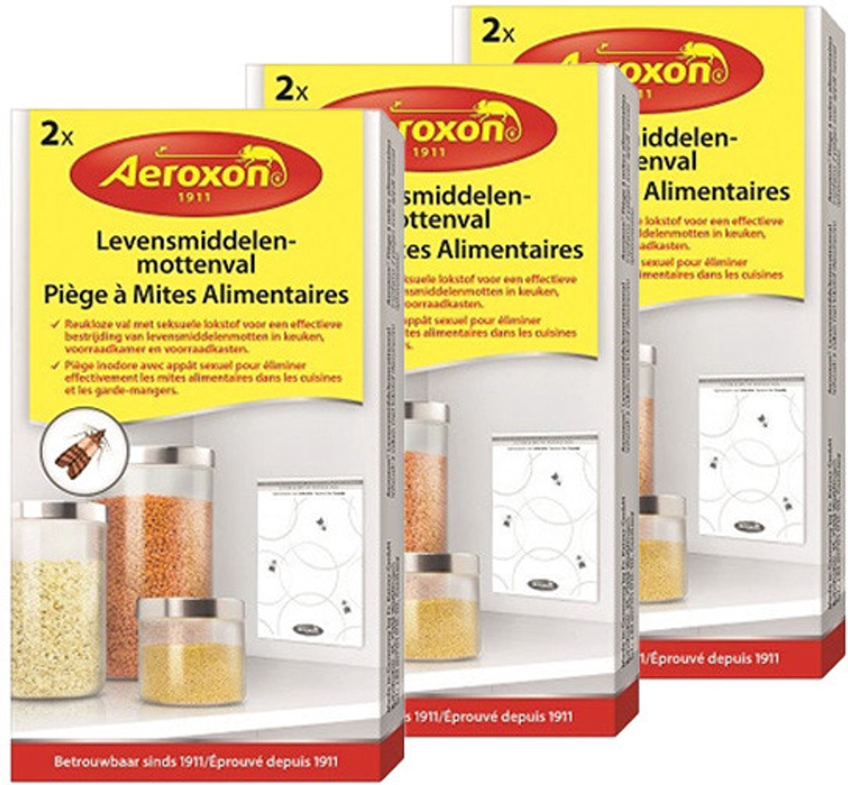 Aeroxon Meelmotten levensmiddelenmottenval voor keukens en voorraadkasten 3x2 stuks