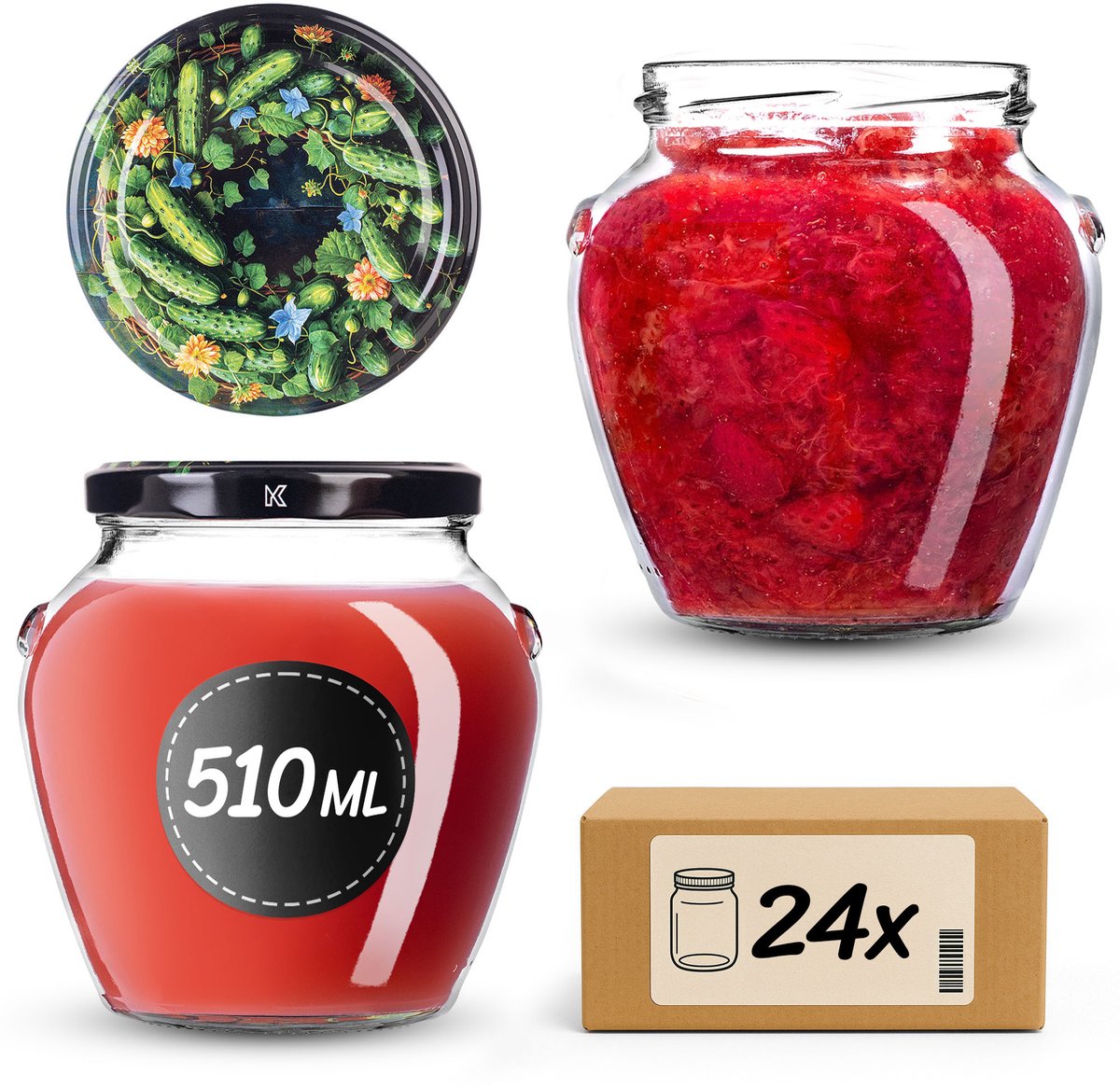 KADAX Inmaakpotten 510 ml fi82 Zwarte Komkommers 24 stuks