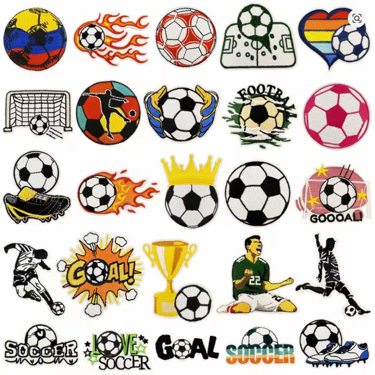 Carnaval / EK Voetbal Strijk Embleem - Set van 5 -Stof en strijk applicatie - Strijkembleem - Patchwork - Sport - Patches - 5 stuks - Voetbal Stofapplicatie - Sportembleem - Voetballiefhebber - Versiering voor kleding