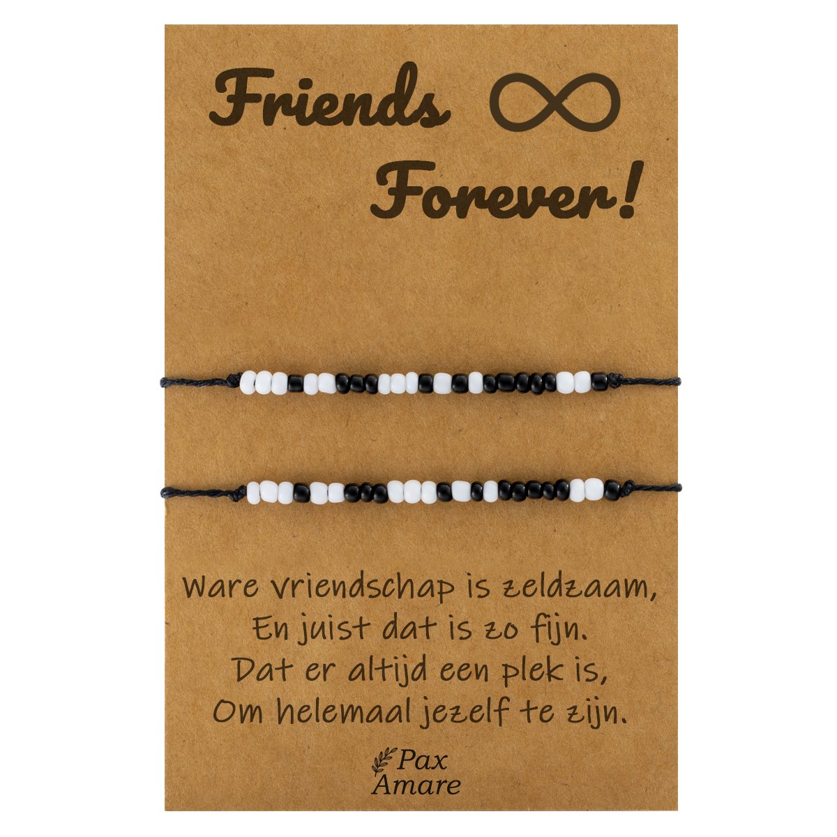 Vriendschapsarmbandjes voor 2 "Friends Forever" - Morse Code "ILY" - BFF Armbandjes met Cadeau Kaartje - Zwart/Wit - Elastisch Verstelbaar - Pax Amare