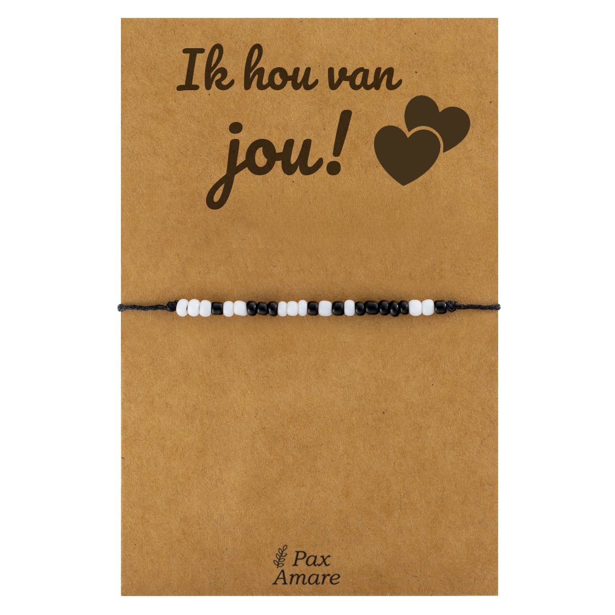 Pax Amare Armbandje met Morse Code: I love you - Vriendschapsarmbandje Cadeau -Cadeau BFF Armband - Vriendschap - Zwart & Wit - Ik hou van jou