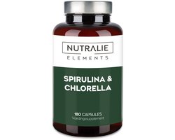 Nutralie Spirulina & Chlorella - 180 Tabletten - Superfoods Supplementen - Mannen en Vrouwen - Rijk aan Proteïnen & Vitaminen - 60% Eiwitten - Detox, Energie, Kracht