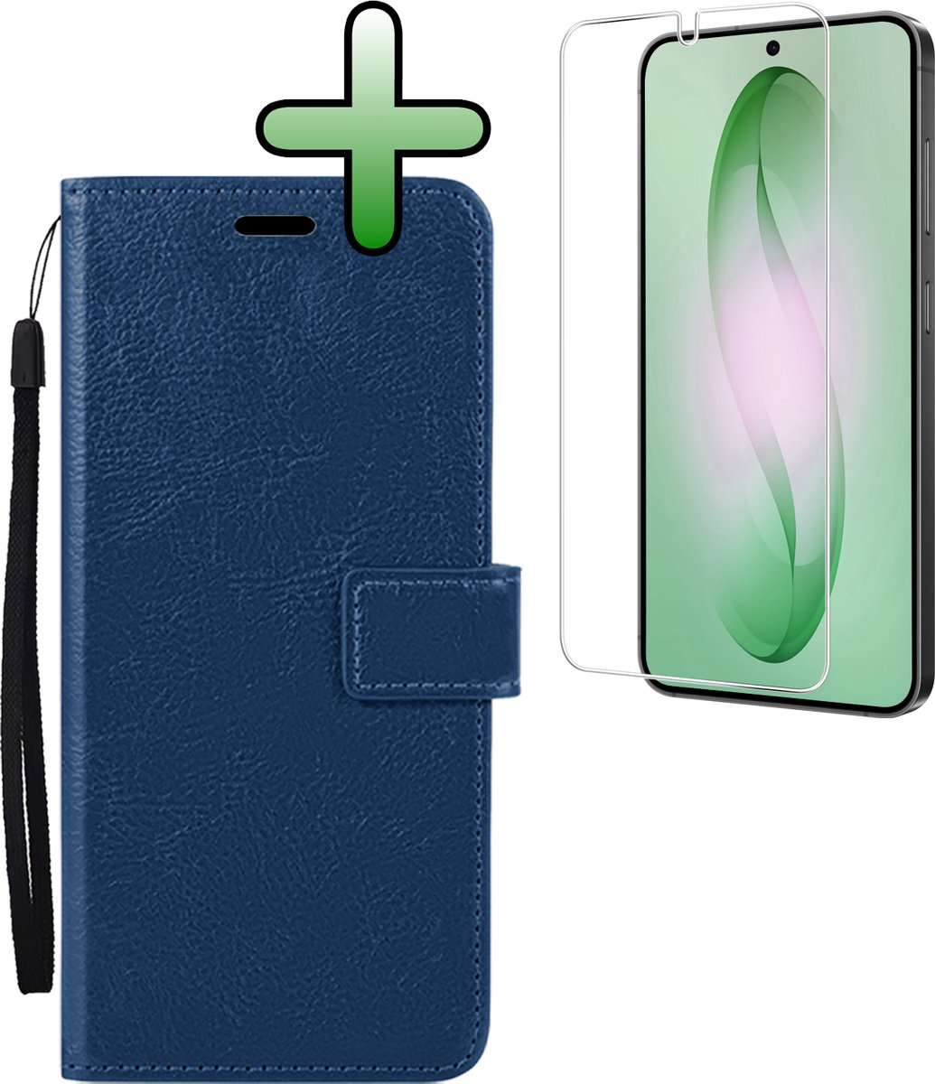 Hoesje Met Screenprotector - Geschikt voor Samsung Galaxy S26 - Luxe Pasjeshouder - Bookcase Portemonee - Flip Case - Kunstleer Book Case - Flipcase - Book Cover - Walletcase - Portemonneehoes - Donkerblauw