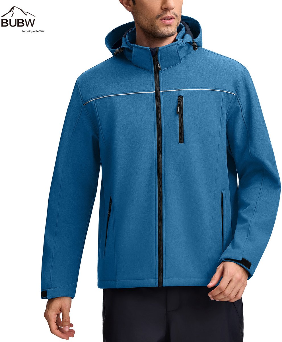 BUBW Heren Outdoorjas Outdoorjassen Outdoor Jas Heren Waterdicht & Ademend Warme Fleece Voering Winddicht Blauw