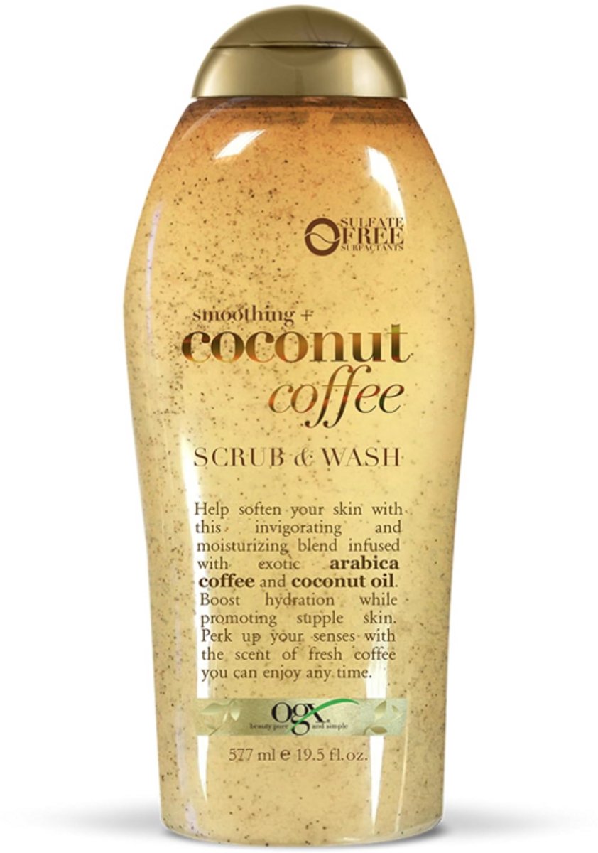 OGX Coconut Coffee Exfoliating + Smoothing Body Scrub – Hydraterende Body Scrub met Arabica Koffie & Kokosolie voor Droge Huid – Parabeenvrij & Sulfaatvrij 577ML