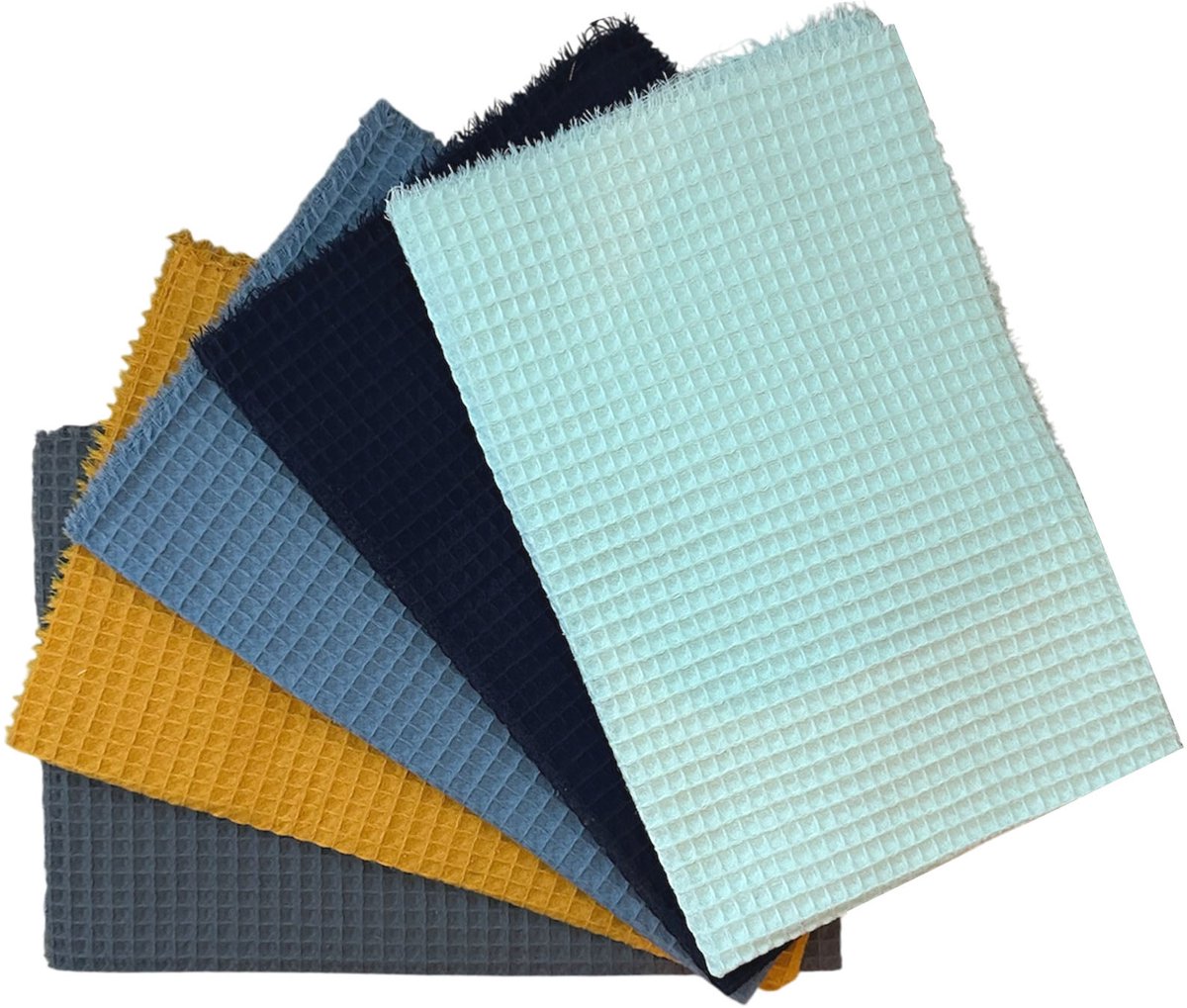 BINK Bedding - 5 lapjes - 100% katoen - Quilt Patchwork - Wafel 60 x 40 cm Parijs - Set = 5 lapjes stof - hobby - creatief - naaien - stof - mintgroen - donkerblauw - marine - softblue - grijsblauw - okergeel - donkergrijs - antra