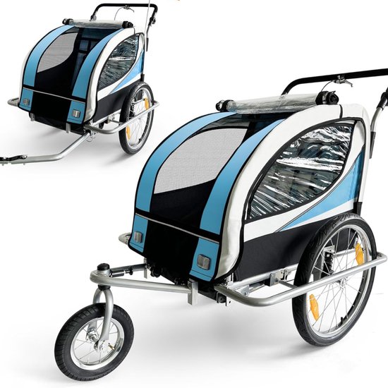 Core® Fietskar Bagage - Fietskar Voor 2 Kinderen - Fietsaanhanger Met Draaibaar Voorwiel – Blauw/Zilver - 133cm x 88cm x 108cm