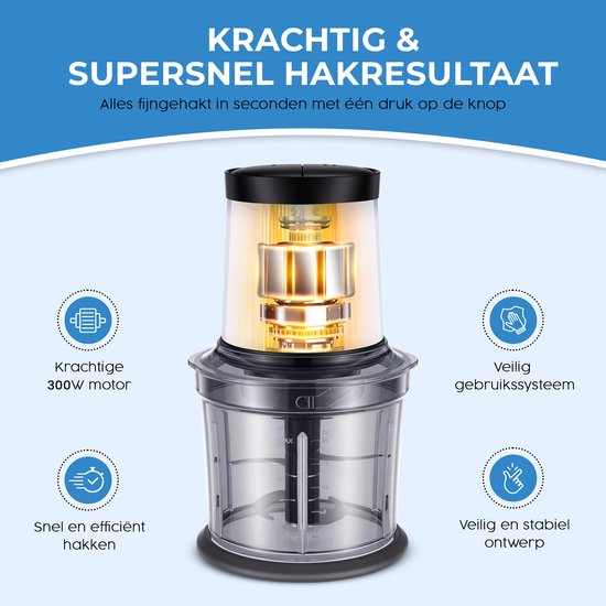 NovaWare Hakmolen Elektrisch - Food Chopper - Hakmolen Electrisch - Groentesnijder - Foodprocessor - 4 Messen - 300W - 900ml van NovaWare — afbeelding 4