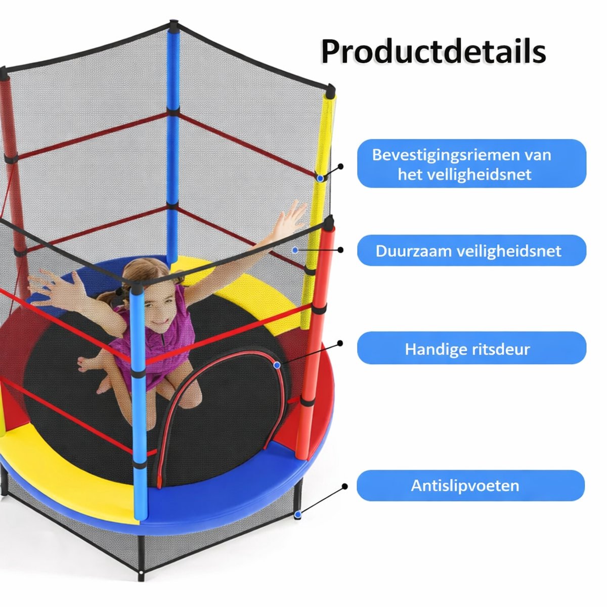 Kinder Trampoline Ø140 cm-Stalen frame-Verhoogd veiligheidsnet-Trampoline voor Binnen en Buiten-Multicolor – foto 6