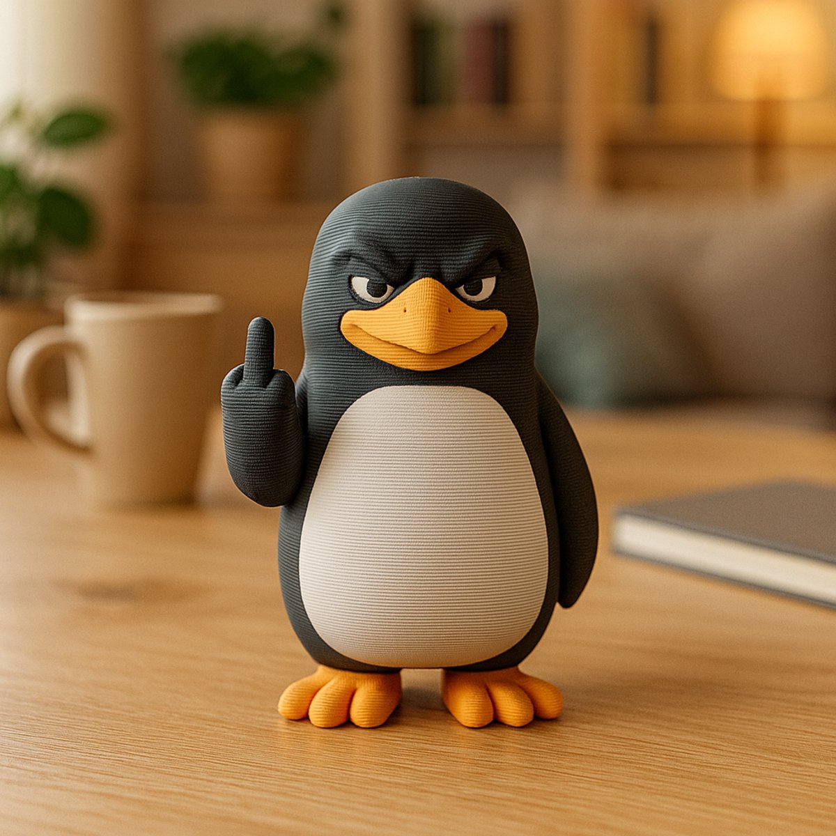 AnimalsAttitude - Middelgroot Pinguïn figuur met attitude – Middelvinger bureau decoratie, grappig cadeau, 3D-geprinte verzamelbare figurine