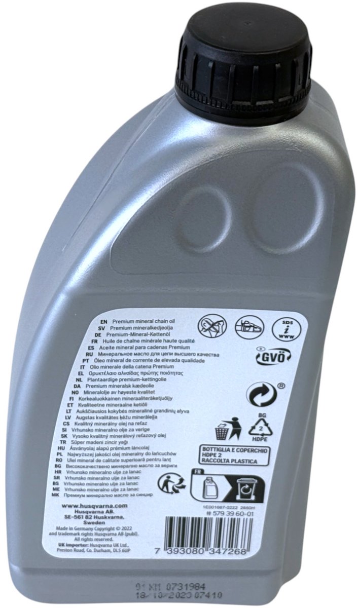 Husqvarna kettinglijmolie 1 liter mineraal ( 579396001 ) — afbeelding 2