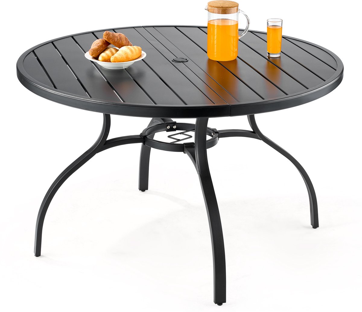VEVOR Patiotafel Tuintafel Balkontafel, 120x72,5cm, Gemaakt van Koolstofstaal Ronde Eettafel voor Buiten Tuin Patio Tuin Veranda, Waterdicht, met 38mm Parasolgat, Draagvermogen 68kg, Zwart