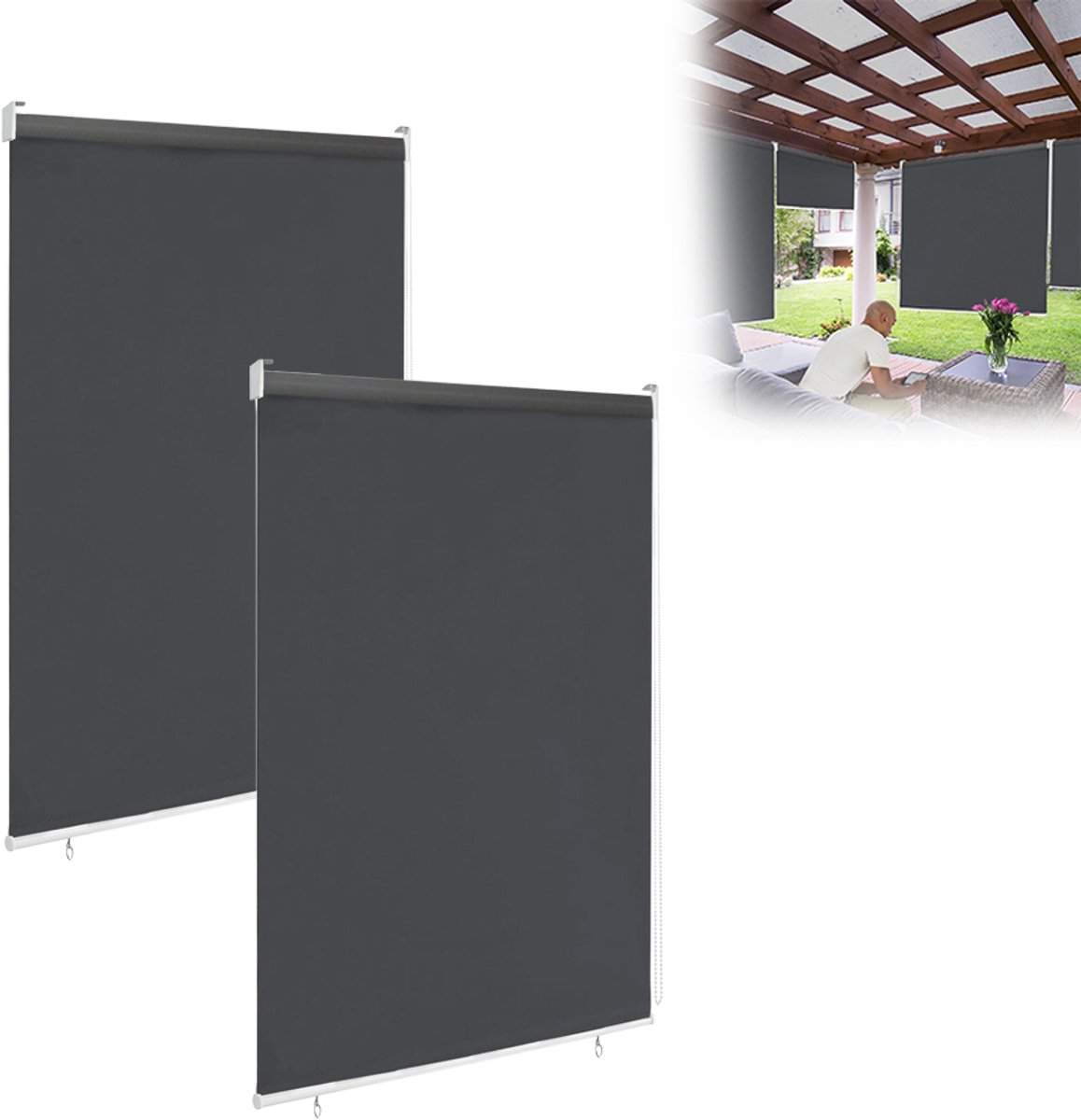 Aufun Verticale zonwering - 2 stuks - 140x240 cm - Antraciet - Inkijkbescherming - Voor balkons, terrassen en tuinen