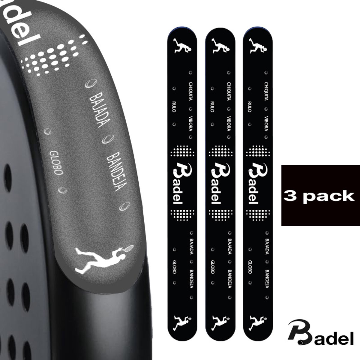Badel® Padel Protector Sticker – 3 Stuks – Lichtgewicht Frame Bescherming – Geen Invloed op Balans