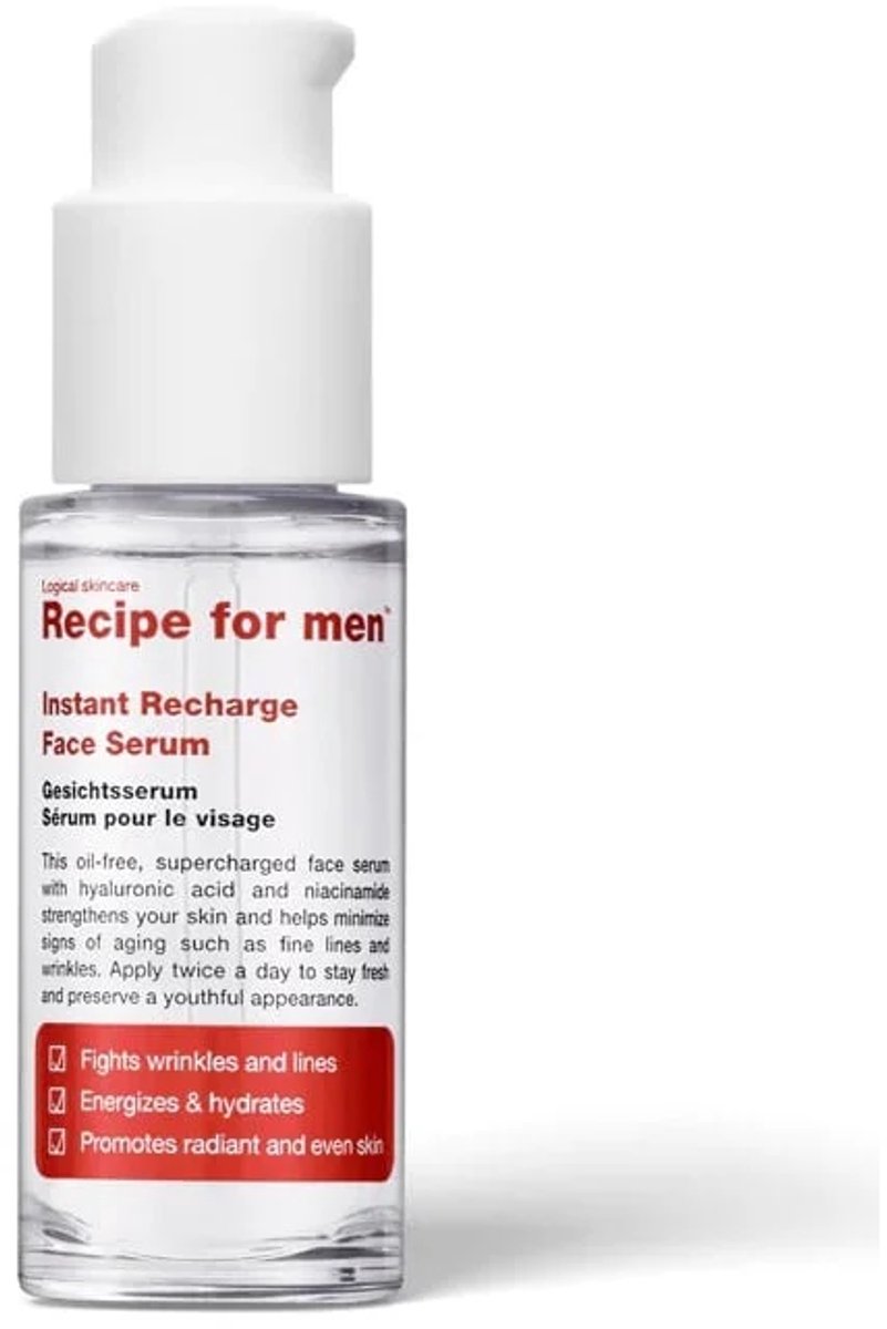 Recipe For Men - Olievrij Gezichtsserum met Hyaluronzuur - Instant Recharge Face Serum 30ml