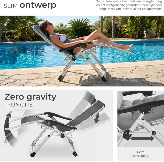 tectake® set van 2 Opvouwbare Ligstoelen Cloud - Tuinstoelen met Tafeltje - Bekerhouder - Traploos Verstelbaar - Voor Balkon, Camping of Tuin - Relaxstoelen met extra dik Kussen - Strandstoelen - Ligbed - Div. kleuren - Grijs van Merkloos — afbeelding 3