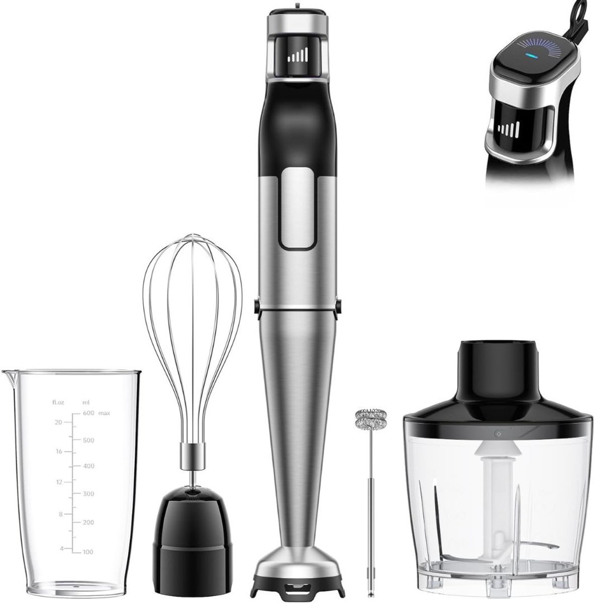 Staafmixer Set - Hakmolen - Groentesnijder - Soepmaker - Zwart en Zilver