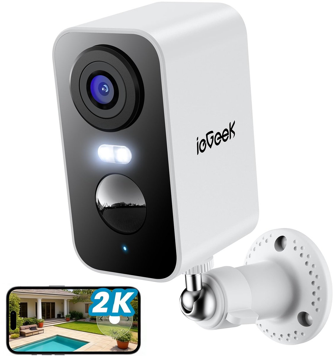 ieGeek Beveiligingscamera Draadloos Buiten – 2K Ultra HD - Camerabewaking - Bewakingscamera Voor Buiten - Buitencamera - Buiten Camera Met Nachtzicht - Oplaadbaar - Met WiFi en APP - Wit
