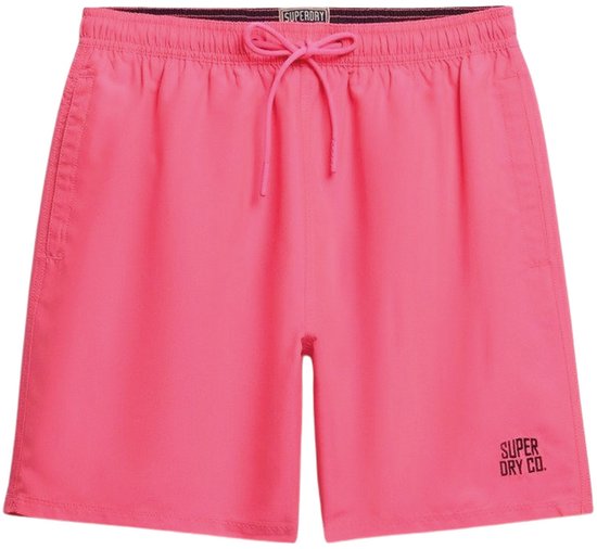 Felroze zwembroek met trekkoord en Superdry logo op de linker pijp.