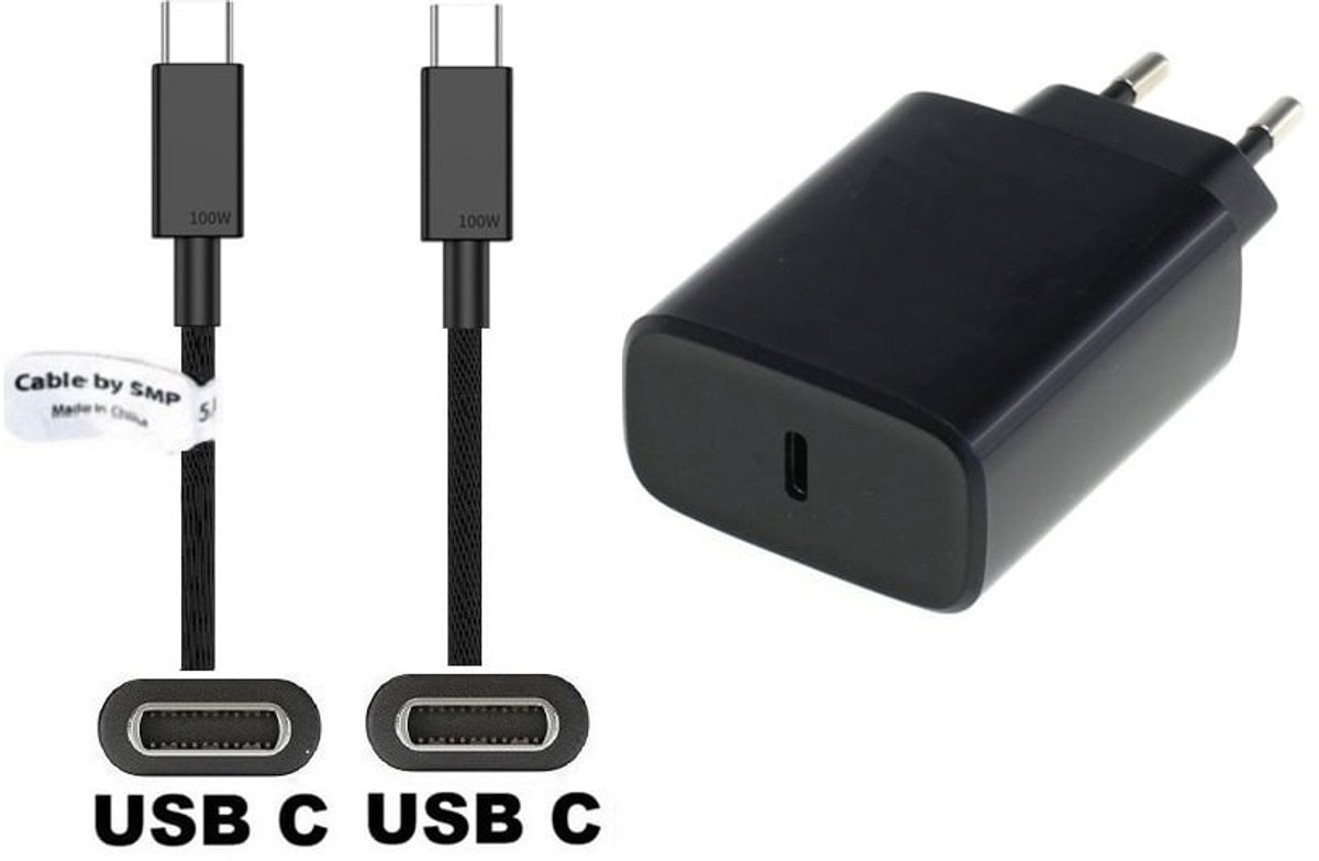 OneOne 20W Snellader + 3, 0m Sterke Usb C Naar C Kabel. Pd Lader. Oplader Adapter Past Op Jbl Tune 115TWS, Flash X, Link Portable, Reflect Flow Pro,