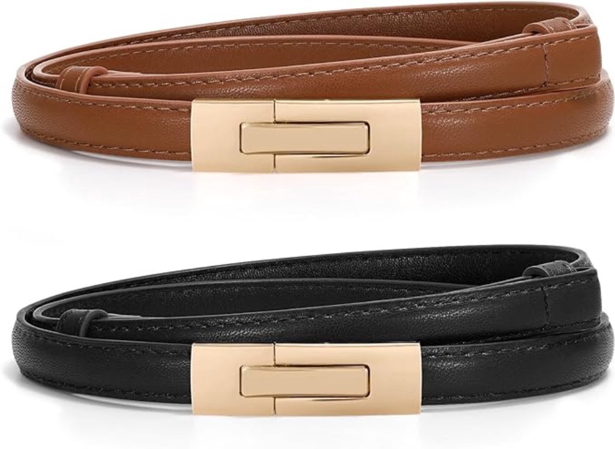 Leren Riem voor Dames - Mantel met Gouden Draaisluiting - Lederen Riem Verstelbaar - Stijlvol Cadeau voor Dagelijks Gebruik - 120 cm - 2 Stuks - Zwart/Bruin - van Imperatoris