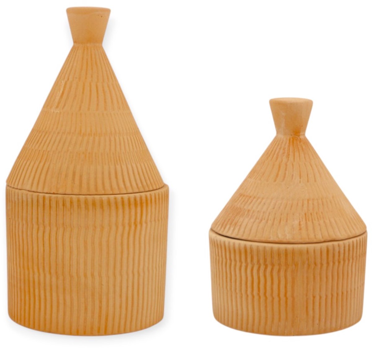 Home Society - Kaars - Set van 2 - Terracotta - Kaars in Pot met Deksel - 13,5 cm & 18 cm - Herbruikbaar