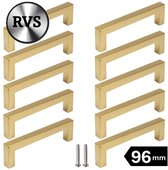 10 X MSQDESIGN Handgrepen RVS Goud - Boormaat 96mm - Gouden Handgreep voor Keuken & Kast - Moderne Meubelgreep - Keukengreep Mat Goud -Kastgrepen- Goude Greepjes Keuken - Goude RVS Handvatten - Deurgreepjes -incl schroeven