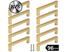 10 X MSQDESIGN Handgrepen RVS Goud - Boormaat 96mm - Gouden Handgreep voor Keuken & Kast - Moderne Meubelgreep - Keukengreep Mat Goud -Kastgrepen- Goude Greepjes Keuken - Goude RVS Handvatten - Deurgreepjes -incl schroeven