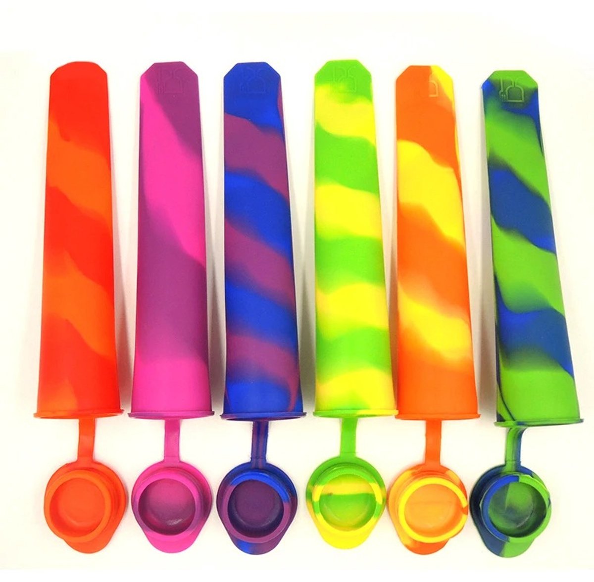 WiseGoods Premium IJsvormpjes Set Van 6 - Waterijs & IJslolly Vormen - Herbruikbare Siliconen IJsjeshouders - Regenboog Kleuren