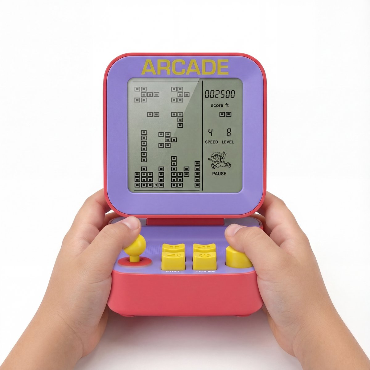 Retro Spelcomputer Blokkenspel - 26 Spelletjes - Mini Arcade Game Console voor Kinderen - Speelgoed Voor in de Auto - Puzzel Speelgoed - Cadeau voor Jongens en Meisjes - Reisspelletjes Kinderen - Vakantie - 6+ Jaar - Rood en Paars - Silvergear
