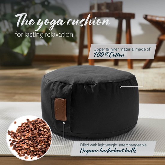 #DoYourYoga - Yoga kussen - »Vishnu« - rond meditatiekussen met bio-organische boekweit schalen vulling - H:15cm, diam.30cm - zwart van #DoYourYoga — afbeelding 4