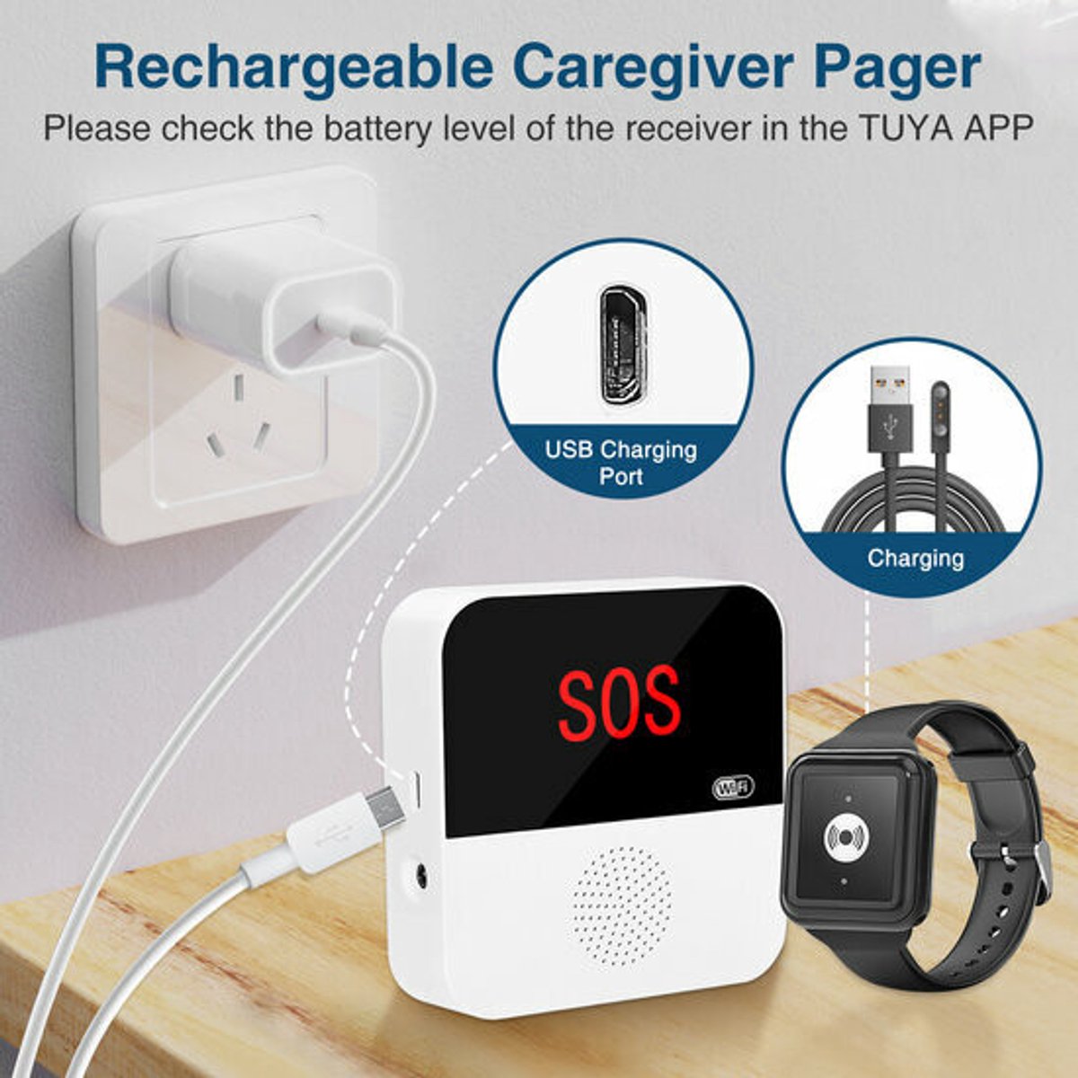 SOS Knop met Display | Alarmset | Wifi | Directe noodmelding | Eenvoudige installatie | Binnen WiFi-bereik | Visueel en hoorbaar alarm | Zwart