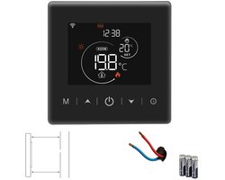 Opbouw Thermostaat | WiFi | 2-draads (batterijen) | Dagprogramma | Statistieken | CV installatie |aan/uit | Stadsverwarming | App bediening | Tuya/Smartlife/Google Home | Zwart