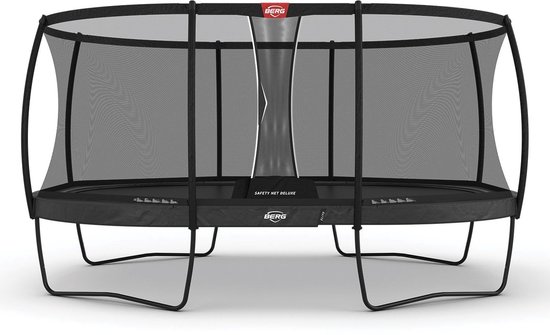 BERG Grand Elite Regular 520 Trampoline Op Poten - Ovaal - Safety Net Deluxe XL - AirFlow Pro Springdoek - TwinSpring - Grijs