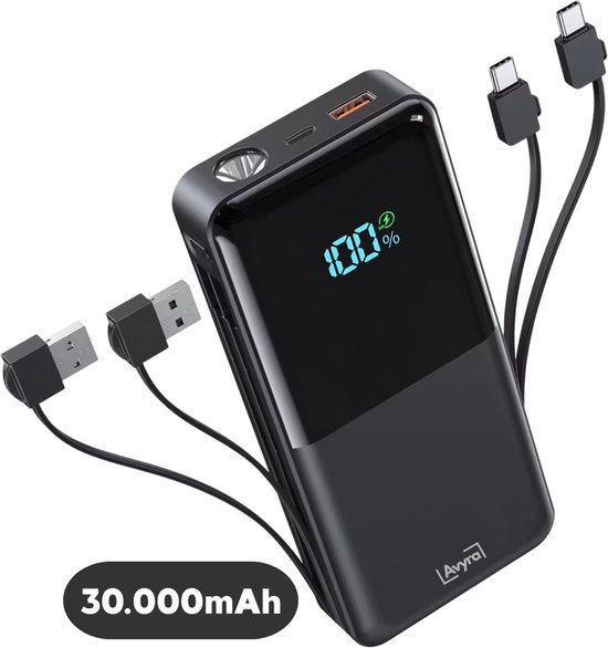 Powerbank 30000 mAh - Powerbanks 30W Snellader - USB-A/USB-C - Powerbank - €32,95