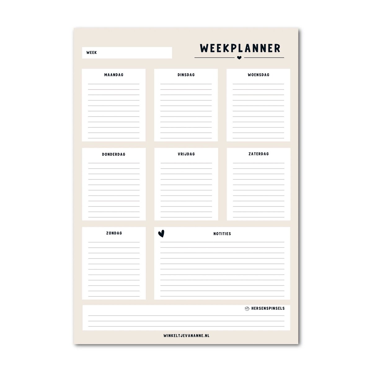 Weekplanner | winkeltjevananne.nl | Planblok per week