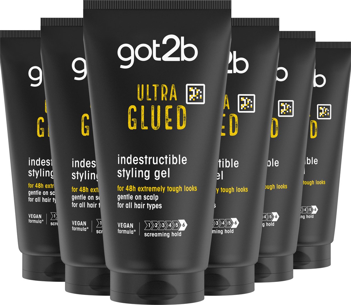 Got2b Ultra Glued Gel – Haargel - Haarstyling - Extreme Hold - 48u Hold – Voordeelverpakking - 6 x 150 ml