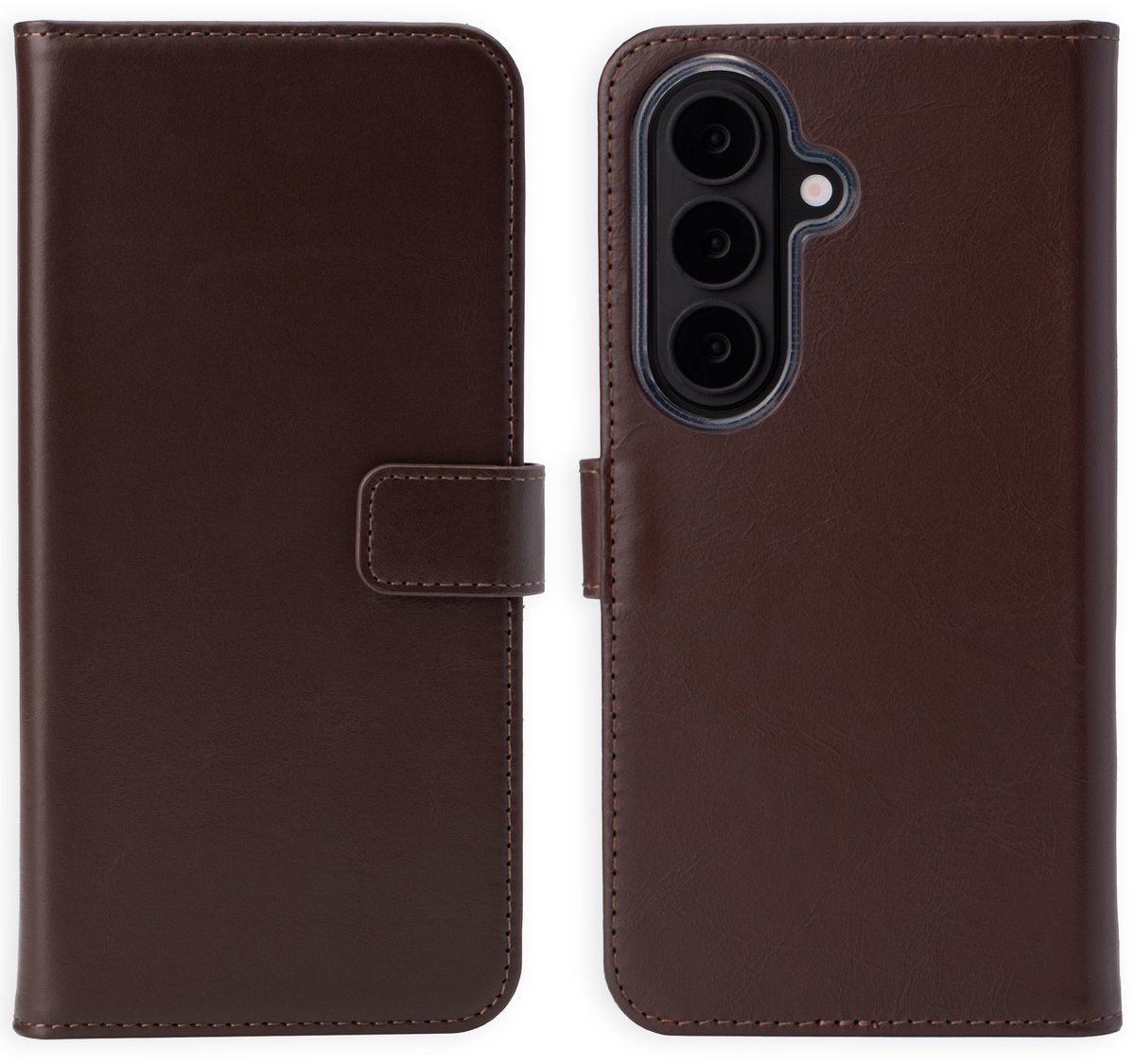 Selencia Hoesje - Geschikt voor Samsung Galaxy S26 Plus - Echt Lederen Bookcase - Bruin