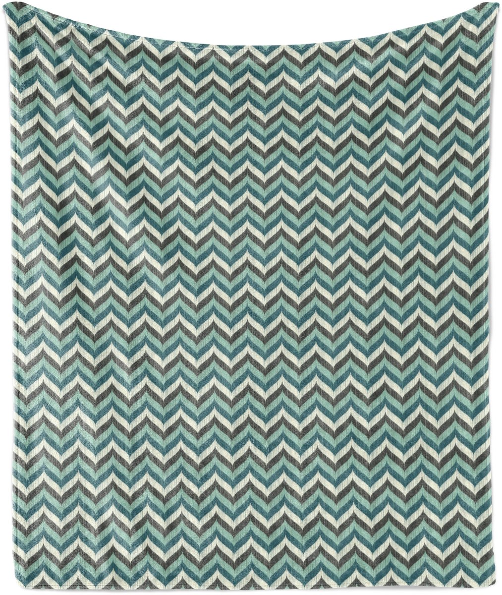 ABAKUHAUS Turquoise Zachte Flanellen Fleece Deken, Abstracte Golvende Lijnen, Gezellige Pluche Plaid, 175 x 230 cm, Grijs Lichtgroenblauw
