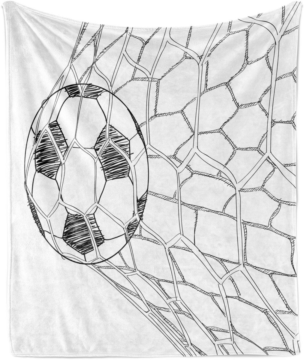 ABAKUHAUS Zwart-witte zachte flanellen fleece deken, voetbal in een net, knusse pluche plaid, 175 x 230 cm, wit zwart