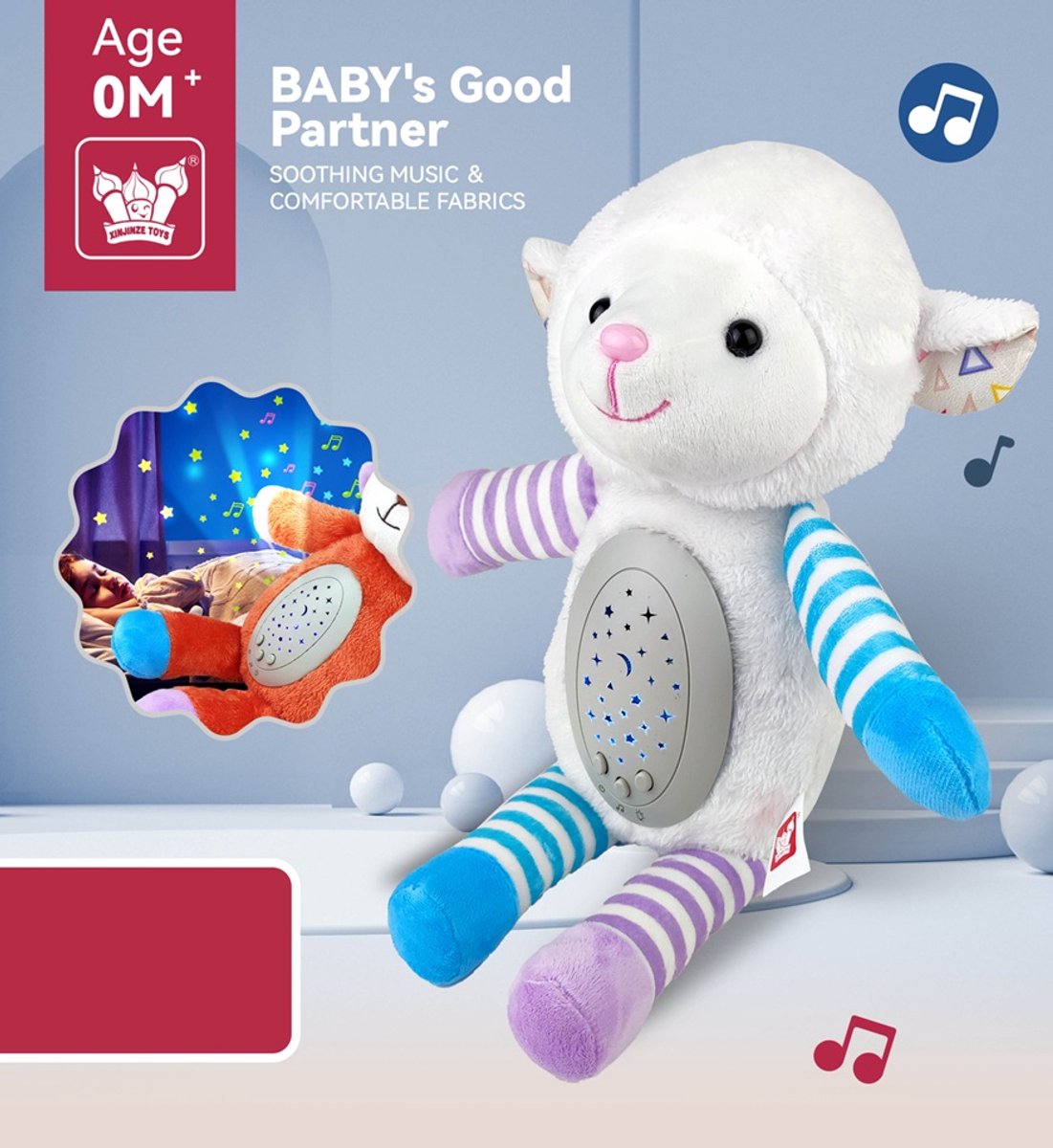 Slaapbeer - Slaap Beer - In de vorm van een schaap - Muziek - Sterrenprojectie – Rustgevend Nachtlampje voor Baby’s (0+)