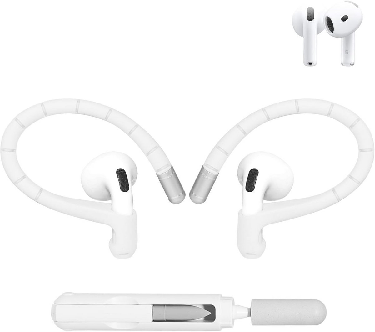 Geheugen Oorhaken met Anti-Verlieskoord voor AirPods Pro, AirPods 3 en 4 - Witte Anti-Slip Sport Accessoires